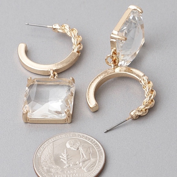 Silver Open Hoops w/Clear Drop - Picture 3 of 3